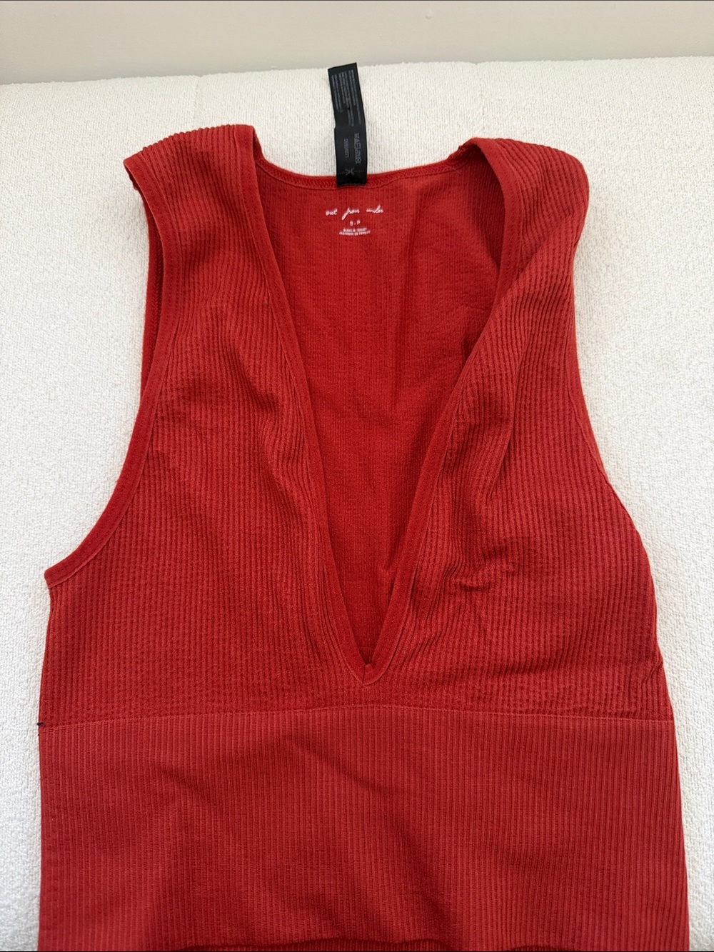 Free People Deep V Red Ribbed Tank